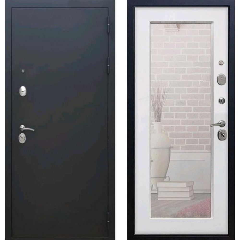 Дверь Rex 1А Пастораль с зеркалом (Черный муар / Ясень белый)