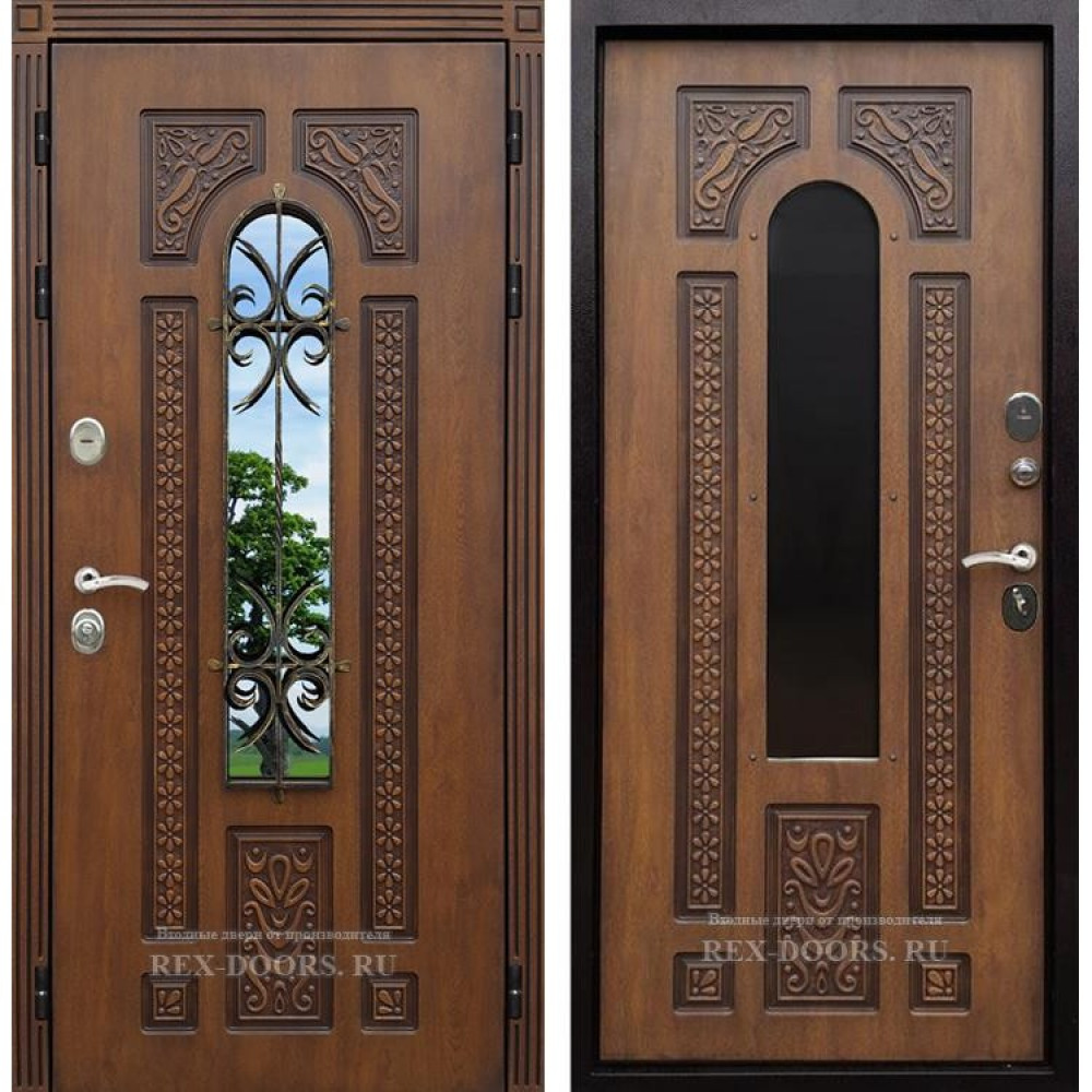 Входная металлическая Дверь Йошкар Ола Лацио с окном и ковкой массив дерева
