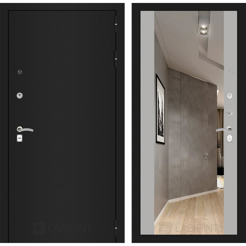 Дверь Лабиринт CLASSIC шагрень черная с Зеркалом Максимум - Софт Грей