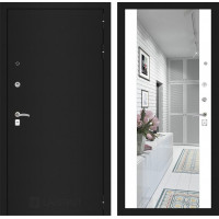 Дверь Лабиринт CLASSIC шагрень черная с Зеркалом Максимум - Белый софт