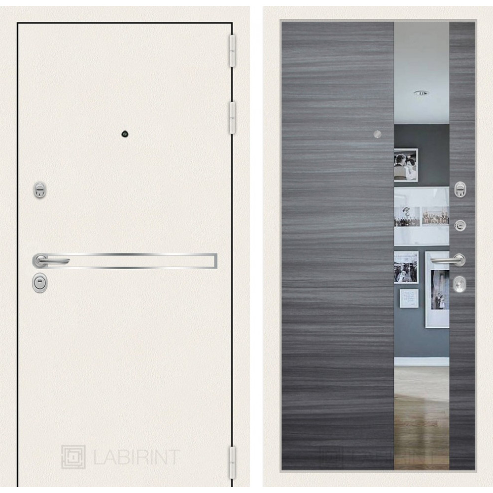 Дверь Лабиринт Лайн WHITE с Зеркалом - Сандал серый горизонтальный