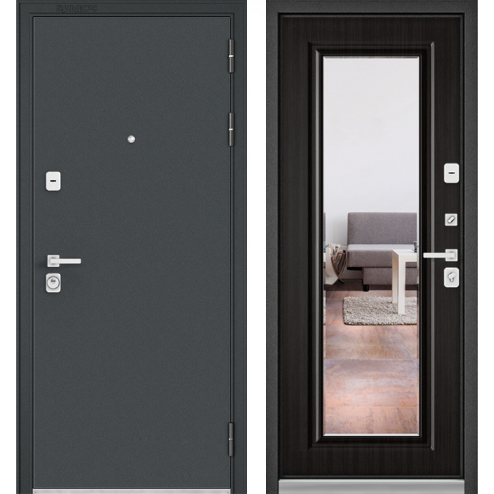 Дверь Бульдорс Premium 90 чёрный шёлк D-14 / ларче тёмный-зеркало 9S-140