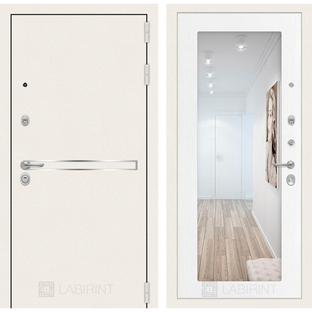 Дверь Лабиринт Лайн WHITE с Зеркалом 18 - Белое дерево