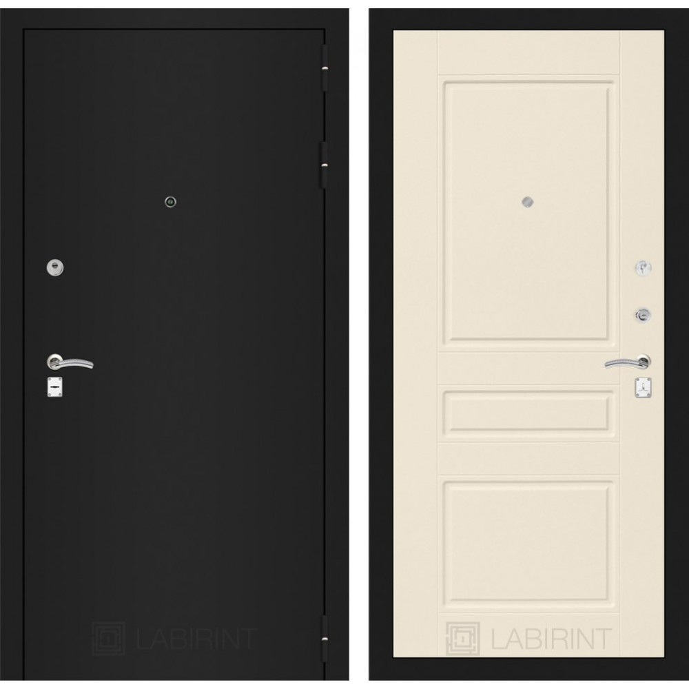 Дверь Лабиринт CLASSIC шагрень черная 03 - Крем софт