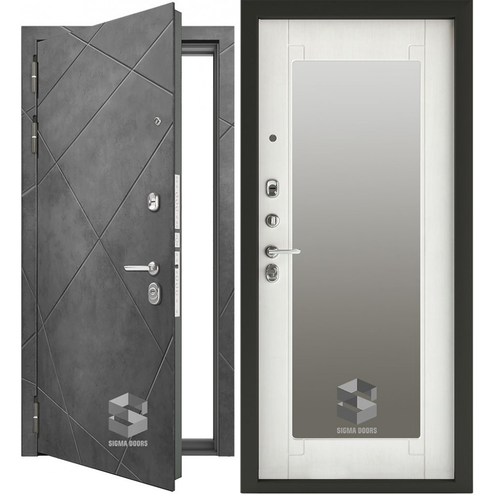 Входная дверь Sigma Raft белый ясень с зеркалом