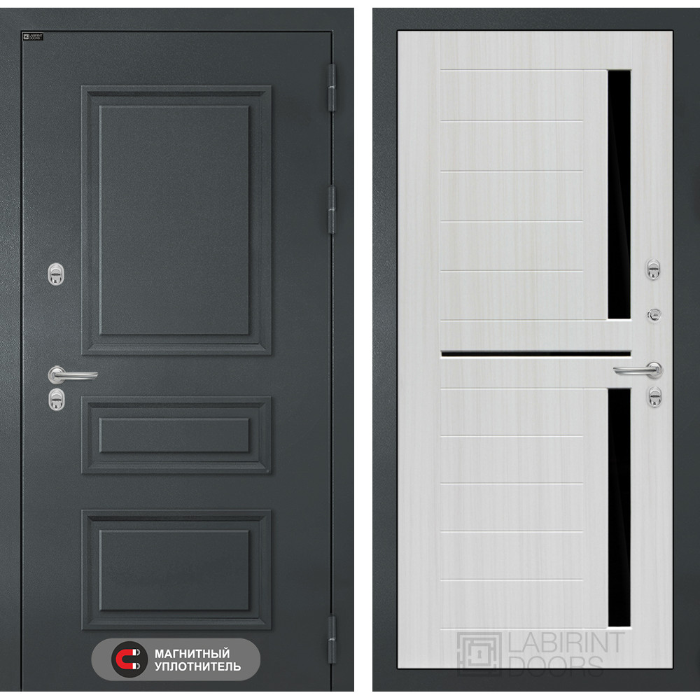 Входная дверь Лабиринт Atlantic с терморазрывом 02 - Сандал белый, стекло черное
