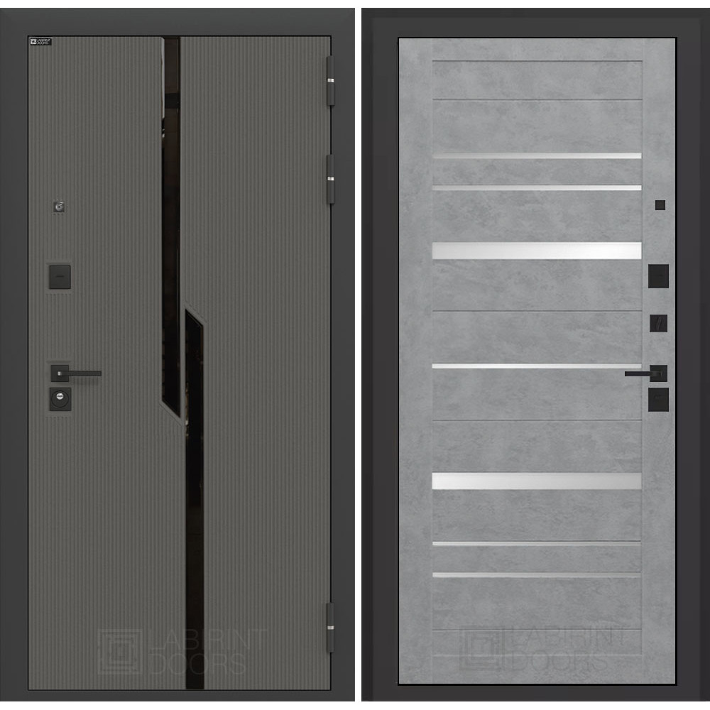 Входная дверь Лабиринт Carbon 20 - Бетон светлый, зеркальные вставки