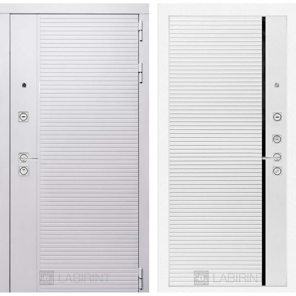 Металлическая Дверь Лабиринт Piano White 22 - Белый софт, черная вставка
